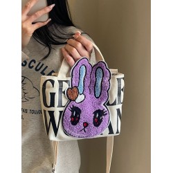 Gentle Woman embroidered one-shoulder crossbody canvas bag, small square bag with rabbit letter prints, mobile phone bag