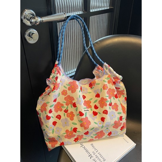 2025 Summer new versatile small floral canvas single-shoulder women's bag, large-capacity single-room tote bag, casual crossbody bag 2025 Summer new versatile small floral canvas single-shoulder women's bag, large-capacity single-room tote bag, casual crossbody bag