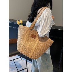 The 2025 summer new straw woven bag is fashionable and versatile, a single-shoulder bag with large capacity, a tote bag, and a women's bag for commuting to work