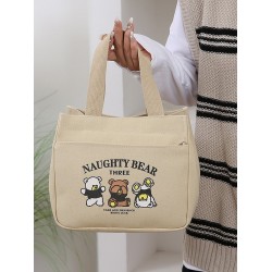 A large-capacity, cute and versatile student canvas bag, a handbag for female mothers to carry when going out, and a commuting bento bag for office workers