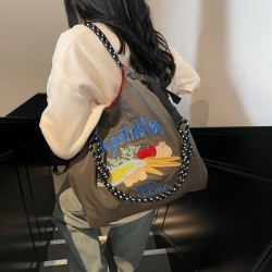 Gao Yuanyuan's same style canvas bag ball chain bag, eco-friendly bag, crossbody nylon women's large-capacity embroidered shopping bag