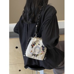 Fashionable and versatile ins nylon bag for women, new single-shoulder crossbody bag, summer mobile phone bag, niche embroidered bucket