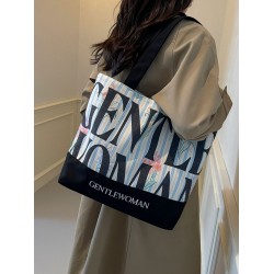 Gentle Woman large-capacity letter-printed canvas tote bag for women, 2025 new fashionable and versatile single-shoulder bag
