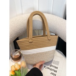 2025 New cotton rope woven bag, storage bag, summer vacation striped handbag, picnic hand basket