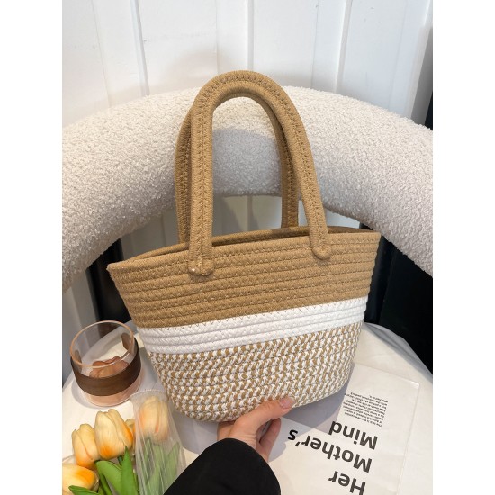 2025 New cotton rope woven bag, storage bag, summer vacation striped handbag, picnic hand basket 2025 New cotton rope woven bag, storage bag, summer vacation striped handbag, picnic hand basket