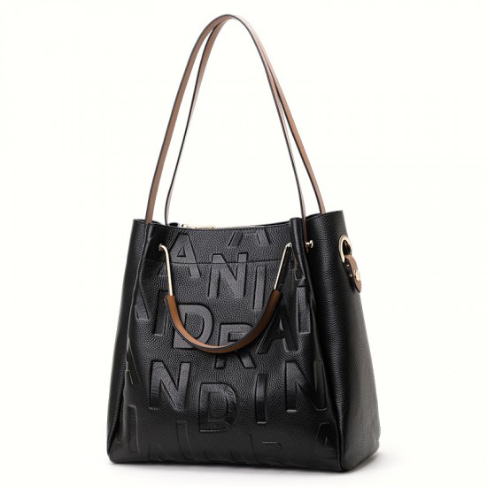 Qiandian genuine leather Bag 2025 New Style Trendy large-capacity bucket bag, single-shoulder bag, crossbody bag, handbag, women's letter bag Qiandian genuine leather Bag 2025 New Style Trendy large-capacity bucket bag, single-shoulder bag, crossbody bag, handbag, women's letter bag