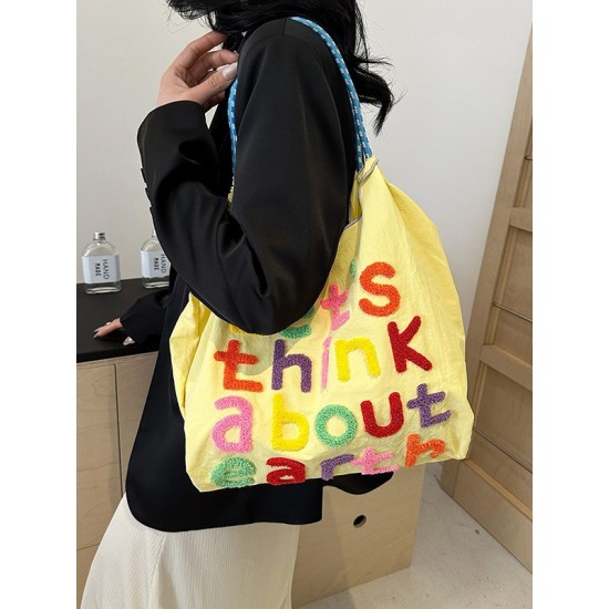 Summer 2025 new lettered towel embroidered tote bag with large capacity, fashionable and versatile commuting single-shoulder bag for women Summer 2025 new lettered towel embroidered tote bag with large capacity, fashionable and versatile commuting single-shoulder bag for women