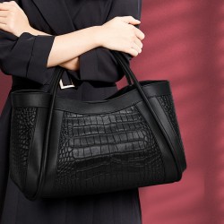 Qiandian crocodile pattern genuine leather large handbag for women, fashionable commuting mother and child, large-capacity tote, single-shoulder crossbody bag
