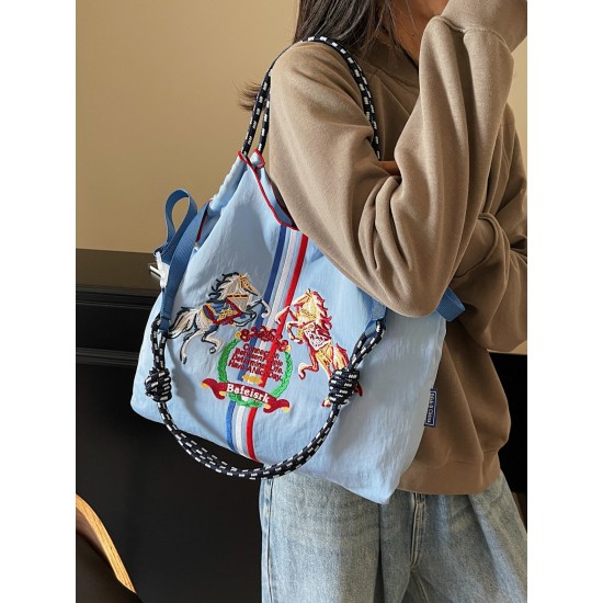 ball chain's new flame-embroidered shopping bag, waterproof foldable portable handbag, single-shoulder crossbody bag ball chain's new flame-embroidered shopping bag, waterproof foldable portable handbag, single-shoulder crossbody bag