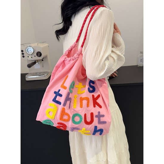 Summer 2025 new lettered towel embroidered tote bag with large capacity, fashionable and versatile commuting single-shoulder bag for women Summer 2025 new lettered towel embroidered tote bag with large capacity, fashionable and versatile commuting single-shoulder bag for women