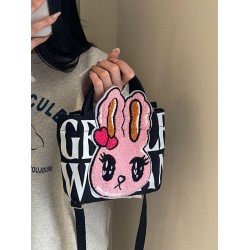 Gentle Woman embroidered one-shoulder crossbody canvas bag, small square bag with rabbit letter prints, mobile phone bag