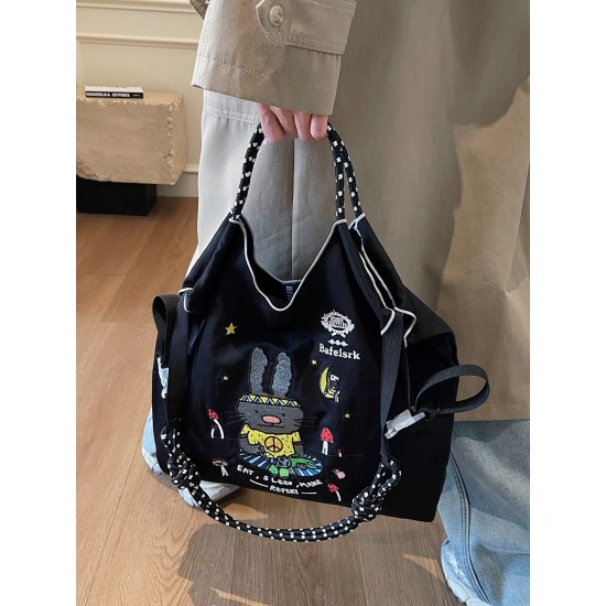 ballchain Japanese cute and niche eco-friendly shopping bags, new cartoon rabbit embroidered bags, large-capacity shopping ballchain Japanese cute and niche eco-friendly shopping bags, new cartoon rabbit embroidered bags, large-capacity shopping