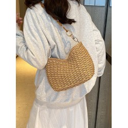 New Korean-style versatile beach bag, small square bag, fashionable straw woven mobile phone bag, high-end commuting underarm bag for women