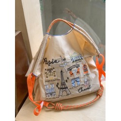 ball chain Tower embroidery bag, large-capacity single-shoulder crossbody bag, shopping bag, class commuting tote bag