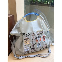 ball chain Tower embroidery bag, large-capacity single-shoulder crossbody bag, shopping bag, class commuting tote bag