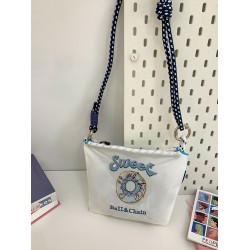 ball chain's same style donut embroidered small square bag, fashionable and versatile single-shoulder crossbody bag, makeup storage bag for women