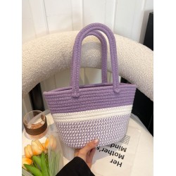 2025 New cotton rope woven bag, storage bag, summer vacation striped handbag, picnic hand basket
