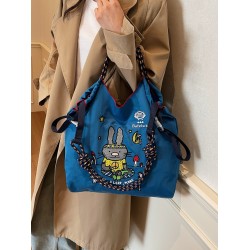ballchain Japanese cute and niche eco-friendly shopping bags, new cartoon rabbit embroidered bags, large-capacity shopping