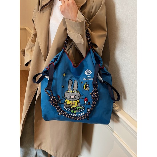 ballchain Japanese cute and niche eco-friendly shopping bags, new cartoon rabbit embroidered bags, large-capacity shopping ballchain Japanese cute and niche eco-friendly shopping bags, new cartoon rabbit embroidered bags, large-capacity shopping