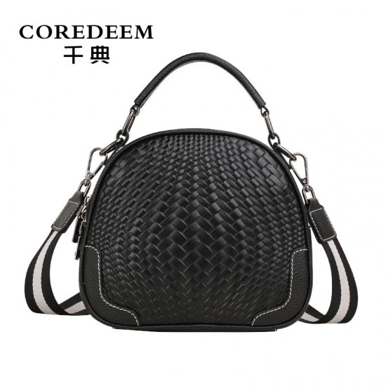 Qiandian genuine leather women's bag 2024 New style women's single-shoulder bag, woven pattern crossbody bag, large capacity cowhide small round bag