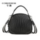 Qiandian genuine leather women's bag 2024 New style women's single-shoulder bag, woven pattern crossbody bag, large capacity cowhide small round bag
