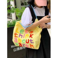 Summer 2025 new lettered towel embroidered tote bag with large capacity, fashionable and versatile commuting single-shoulder bag for women