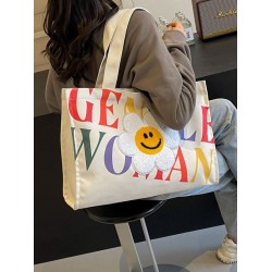 Gentle Woman flower-embroidered canvas bag, large-capacity tote bag, 2025 new versatile single-shoulder bag