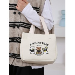 A large-capacity, cute and versatile student canvas bag, a handbag for female mothers to carry when going out, and a commuting bento bag for office workers