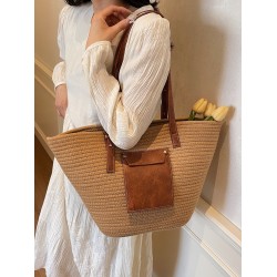 2025 new stylish and versatile woven handbag, summer vacation beach bag, large-capacity women's bag, single shoulder rest