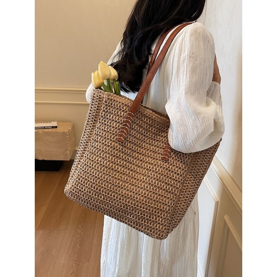 2025 new stylish and versatile straw woven bag, single-shoulder tote bag, large-capacity crossbody bag, vacation beach bag 2025 new stylish and versatile straw woven bag, single-shoulder tote bag, large-capacity crossbody bag, vacation beach bag
