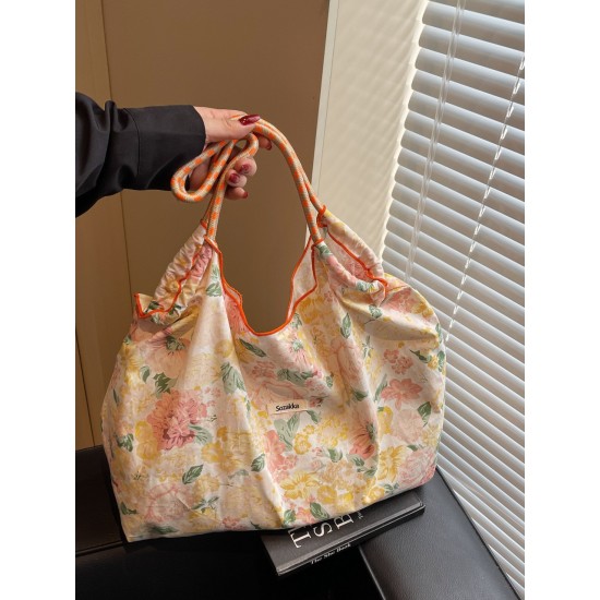 2025 Summer new versatile small floral canvas single-shoulder women's bag, large-capacity single-room tote bag, casual crossbody bag 2025 Summer new versatile small floral canvas single-shoulder women's bag, large-capacity single-room tote bag, casual crossbody bag