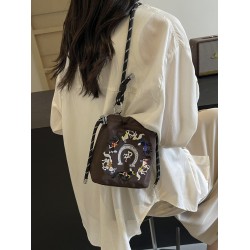 Fashionable and versatile ins nylon bag for women, new single-shoulder crossbody bag, summer mobile phone bag, niche embroidered bucket
