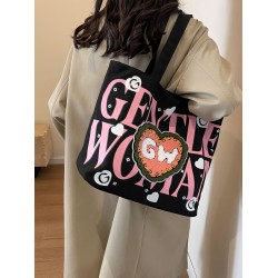 2025 New Gentle Woman large-capacity single-shoulder canvas class commuting tote bag towel embroidery