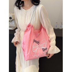 The 2025 summer new ball chain bow embroidery bag, large-capacity single-shoulder tote bag, and class commuting bag