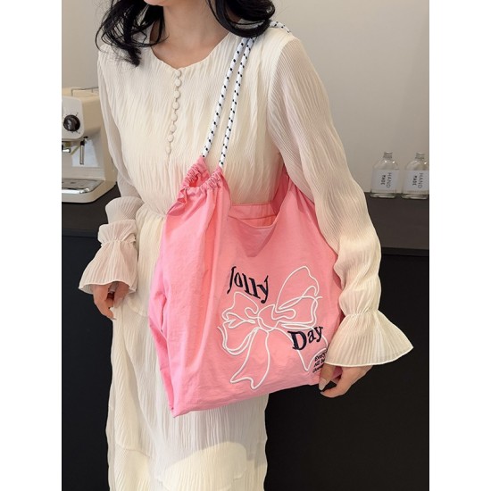 The 2025 summer new ball chain bow embroidery bag, large-capacity single-shoulder tote bag, and class commuting bag