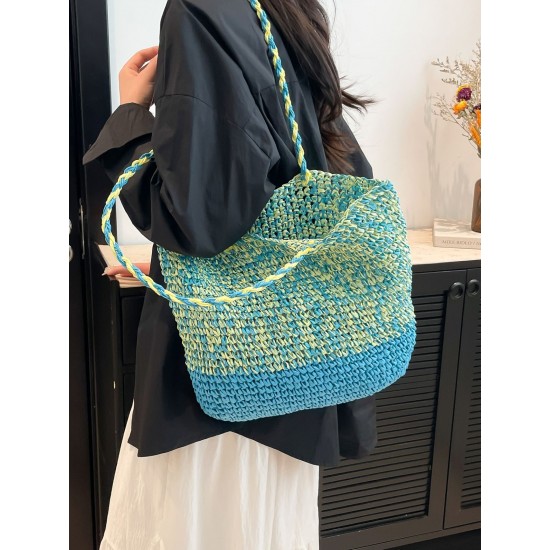 2025 Summer new casual single-shoulder bag, seaside vacation straw woven bag, large-capacity fashionable woven tote bag