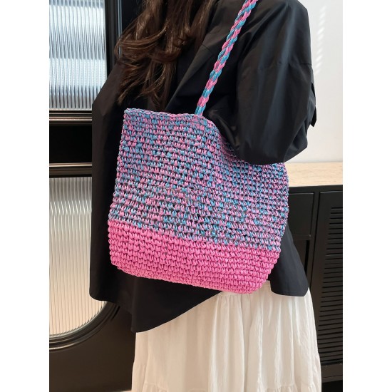 2025 Summer new casual single-shoulder bag, seaside vacation straw woven bag, large-capacity fashionable woven tote bag