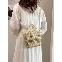 Summer new seaside vacation fashionable and versatile small square bag, simple straw woven bucket bag, single-shoulder crossbody bag
