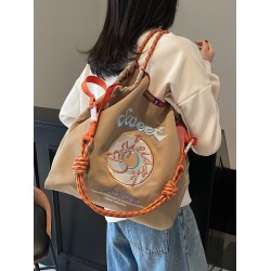 The Ball Chain doughnut embroidered shopping bag with the same style as the Internet celebrity is a fashionable large-capacity hand-held bag and shoulder tote bag