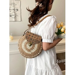 The 2025 new straw-woven bag features a niche design for women, is a fashionable and versatile small round bag that can be carried across the body for beach vacations