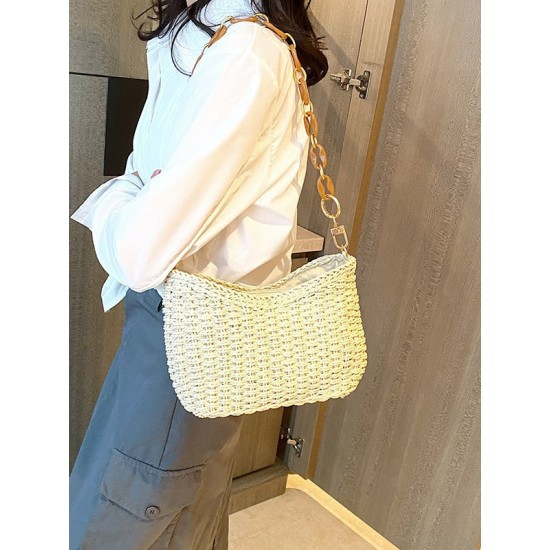 New Korean-style versatile beach bag, small square bag, fashionable straw woven mobile phone bag, high-end commuting underarm bag for women New Korean-style versatile beach bag, small square bag, fashionable straw woven mobile phone bag, high-end commuting underarm bag for women