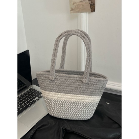 2025 New cotton rope woven bag, storage bag, summer vacation striped handbag, picnic hand basket 2025 New cotton rope woven bag, storage bag, summer vacation striped handbag, picnic hand basket