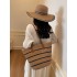 2025 new color-blocking beach resort bag, straw woven bag, large-capacity fashionable and versatile single-shoulder tote bag