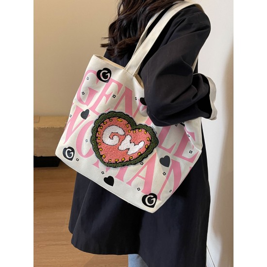 2025 New Gentle Woman large-capacity single-shoulder canvas class commuting tote bag towel embroidery 2025 New Gentle Woman large-capacity single-shoulder canvas class commuting tote bag towel embroidery