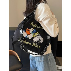 2025 new ball chain embroidered shopping bag, single-shoulder tote bag, student commuting bag for class, women's bag
