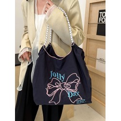 The 2025 summer new ball chain bow embroidery bag, large-capacity single-shoulder tote bag, and class commuting bag