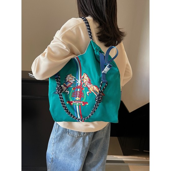 ball chain's new flame-embroidered shopping bag, waterproof foldable portable handbag, single-shoulder crossbody bag ball chain's new flame-embroidered shopping bag, waterproof foldable portable handbag, single-shoulder crossbody bag