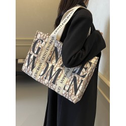 The 2025 new Gentle Woman large-capacity letter single-shoulder tote is a fashionable and versatile canvas bag for class commuting