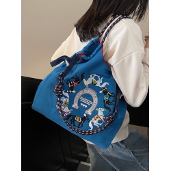The ballchain hand-held shopping bag with red horse embroidery, a large-capacity tote bag, and a single-shoulder bag are waterproof, the same style as the Internet celebrity
