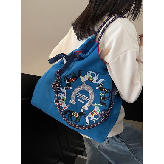 The ballchain hand-held shopping bag with red horse embroidery, a large-capacity tote bag, and a single-shoulder bag are waterproof, the same style as the Internet celebrity The ballchain hand-held shopping bag with red horse embroidery, a large-capacity tote bag, and a single-shoulder bag are waterproof, the same style as the Internet celebrity